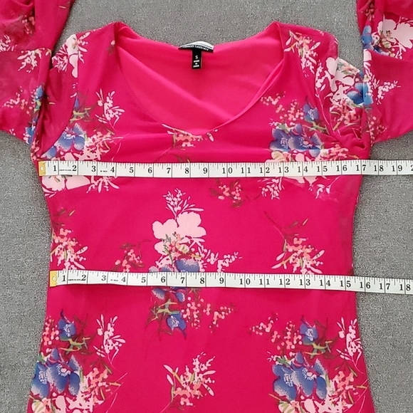ALLISON BRITTNEY Pink Floral Mesh Overlay Bell Sleeve Dress SIZE: S - Picture 7 of 10
